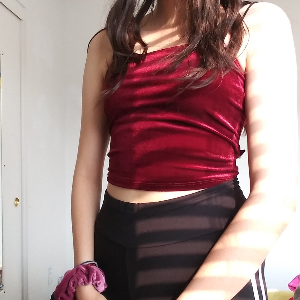 Maroon velvet crop top cami